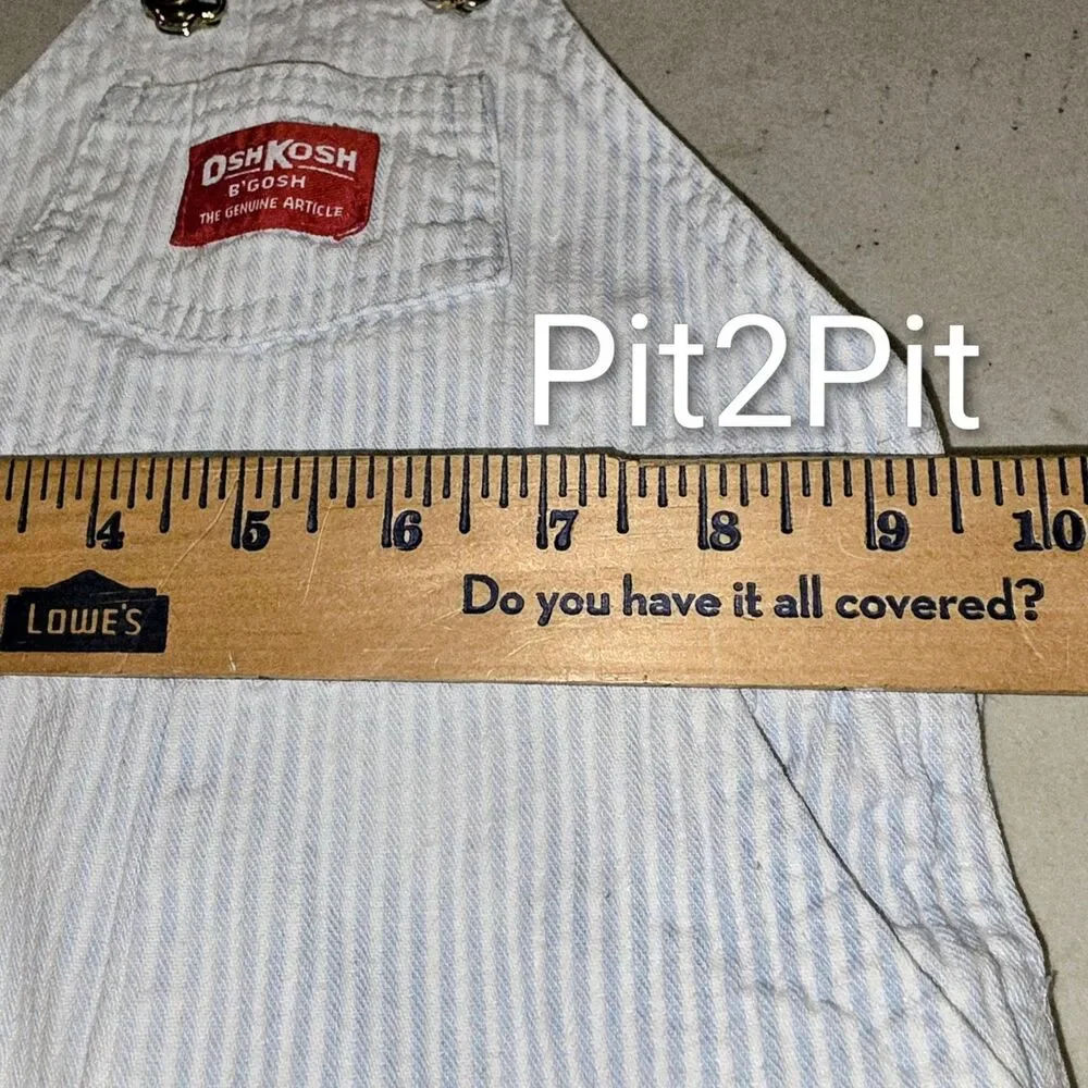 OshKosh B’Gosh USA Sz3m HTF Pin-Striped VestBak Red Straps Logo Overall Shorts